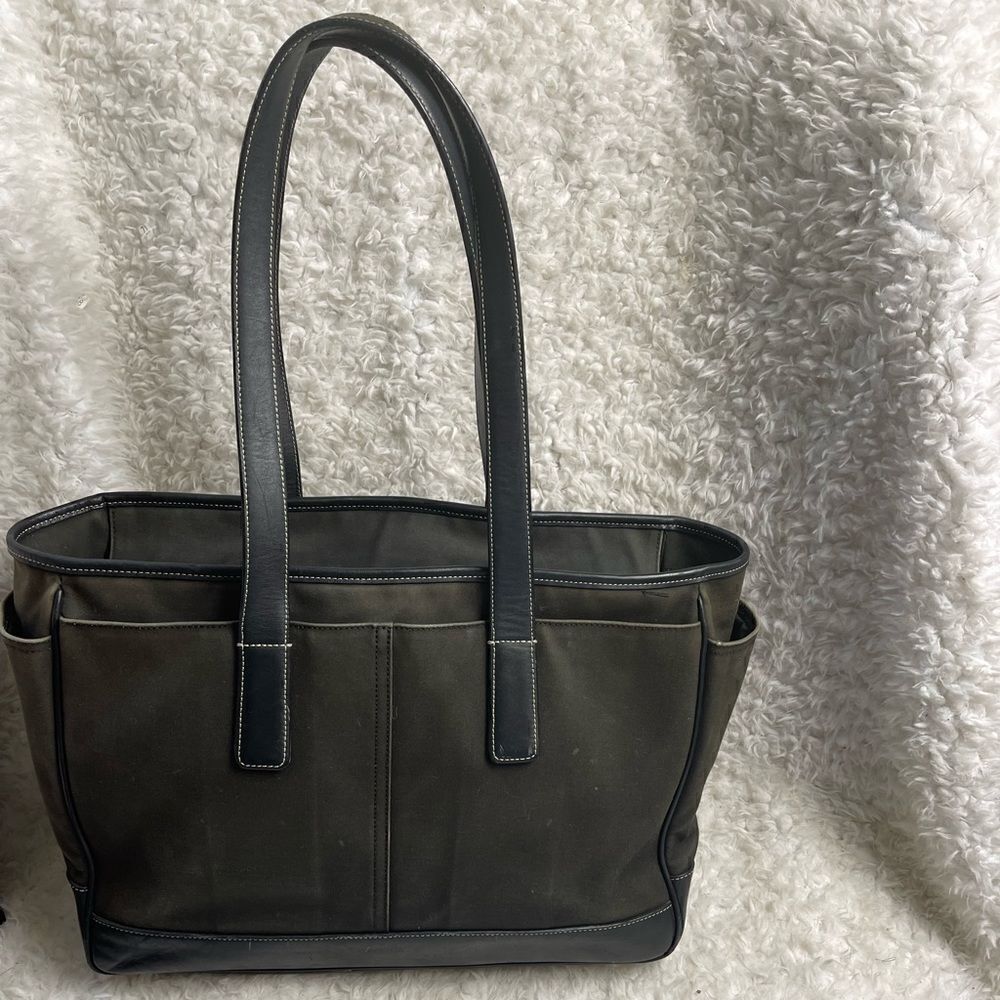 Coach Nylon faded black ,leather trim extra large Diaper,laptop tote #5458